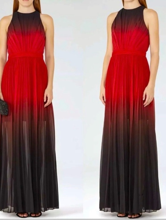 Reiss Dresses & Skirts - Reiss Hawk Red/garnet Ombre Pleated Maxi Dress Sz 6 Open Back Evening Cocktail